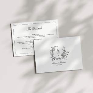 Black & White Wildflower Monogram Details Card
