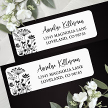 Black White Wildflower Return Address