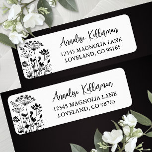 Black White Wildflower Return Address