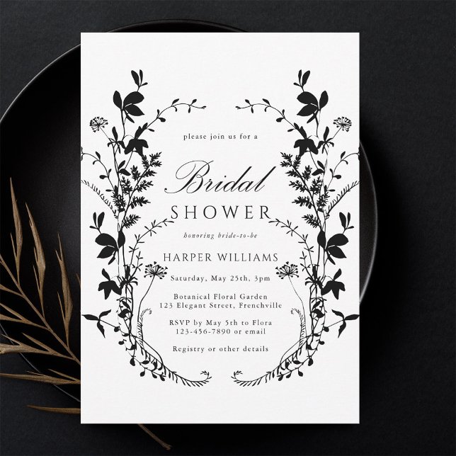 Black & White Wildflower Silhouette Bridal Shower Invitation (Creator Uploaded)