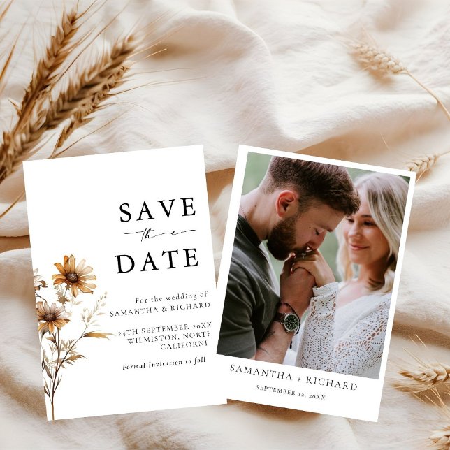 Black & White Wildflower Wedding Save The Date Invitation (Creator Uploaded)