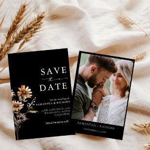 Black & White  Wildflower Wedding Save The Date Invitation