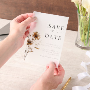 Black & White Wildflower Wedding Save The Date Vellum Invitations