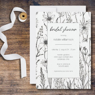 Black & White Wildflowers Bridal Shower  Invitation
