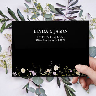 Black & White Wildflowers Wedding Invitation Envelope