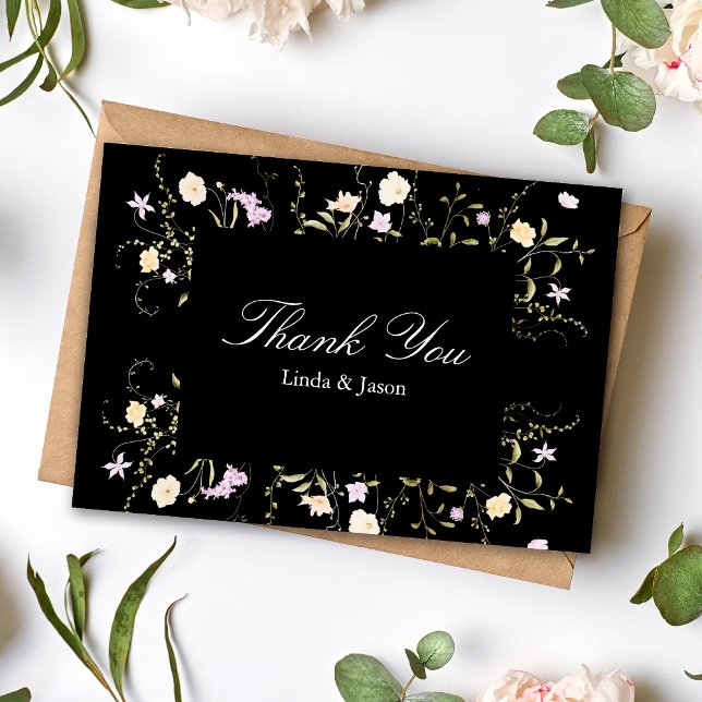 Black & White Wildflowers Wedding Thank You Card (Creator Uploaded)