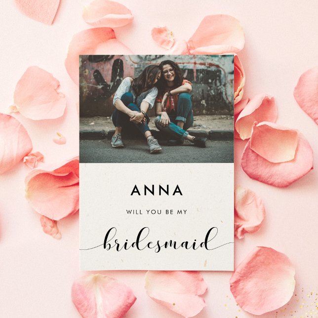 Black & white Will you be my bridesmaid photo card (Creator Uploaded)