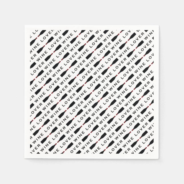 Black & White Wine Lover Typography Pattern Napkin (Front)