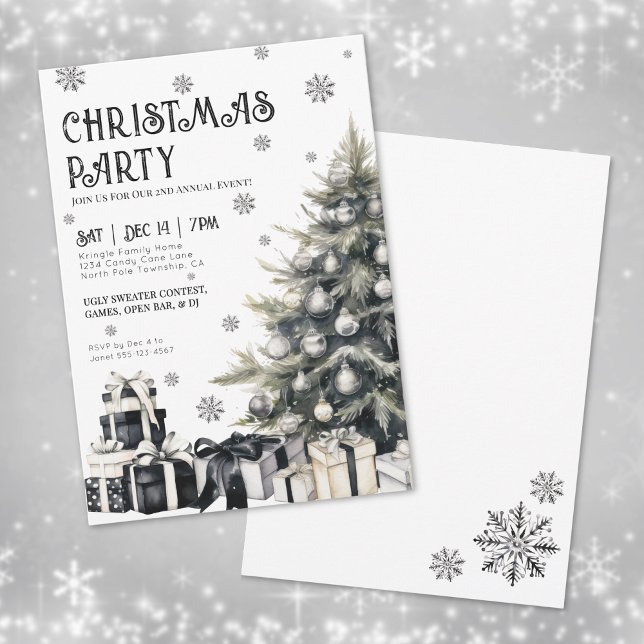 Black White Winter Christmas Party Invitation (Black White Winter Christmas Party Invitation )