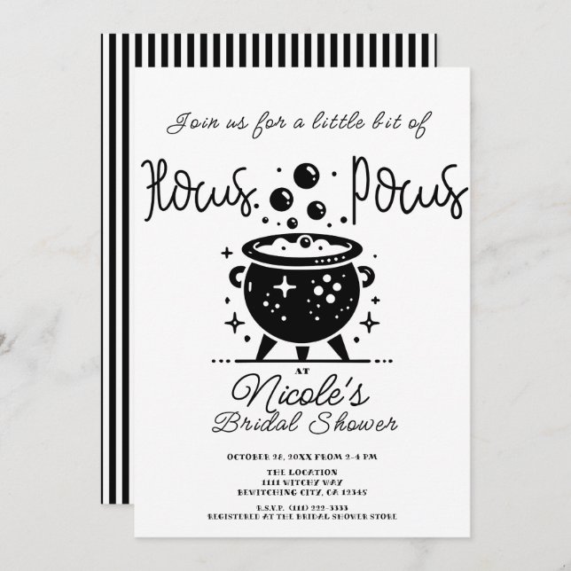 Black White Witch Cauldron Halloween Bridal Shower Invitation (Front/Back)