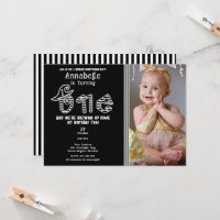 Black White Witch Halloween Photo 1ST Birthday