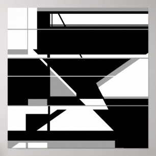 Black White with Gray Abstract Labyrinth Design Poster