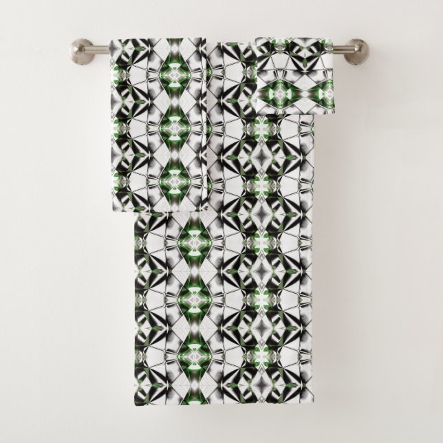 Black & White with green, rapport of virtual lines Bath Towel Set (Insitu)