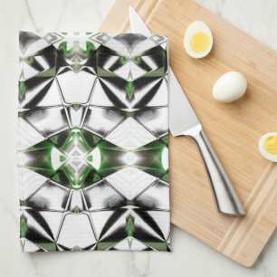 Black & White with green, rapport of virtual lines Tea Towel