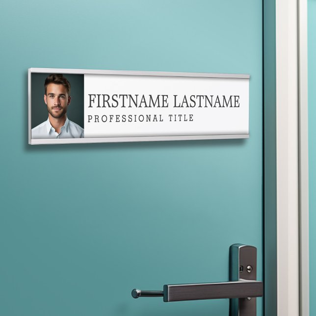 Black White with Name Professional Title and Photo Door Sign (Executive Door Sign - Customize your text and colors)