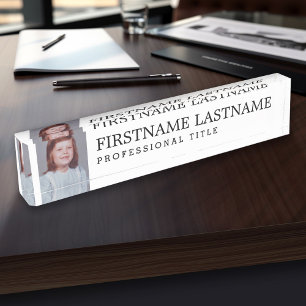 Black White with Name Professional Title and Photo Nameplate