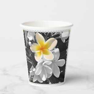 Black White With One Yellow Frangipani, Paper Cups
