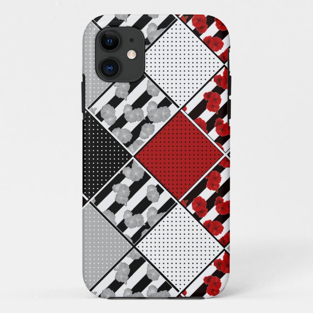 Black white with red retro patchwork Case-Mate iPhone case (Back)
