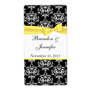 Black & White with Yellow Damask Mini Wine Labels
