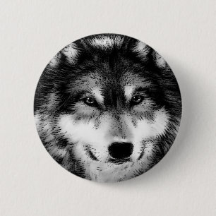 Black & White Wolf 6 Cm Round Badge