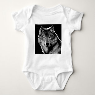 Black & White Wolf Artwork Baby Bodysuit