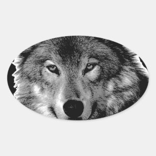 Black & White Wolf Artwork Oval Sticker
