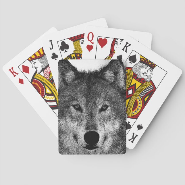 Black & White Wolf Artwork Playing Cards (Back)