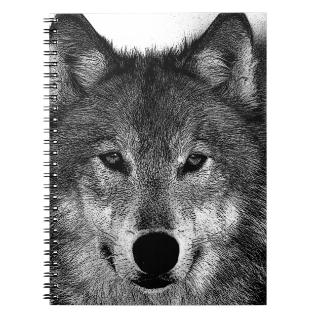 Black & White Wolf Artwork Spiral Notebook (Front)