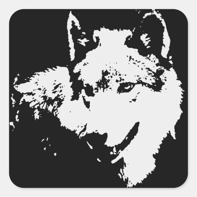 Black & White Wolf Artwork Square Sticker (Front)