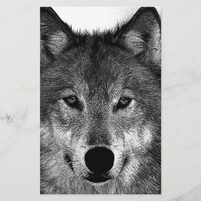Black & White Wolf Artwork Stationery (Front)