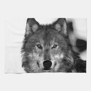 Black & White Wolf Artwork Tea Towel