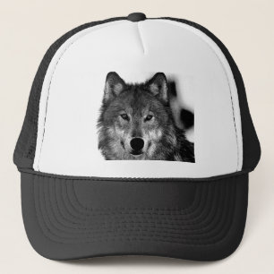 Black & White Wolf Artwork Trucker Hat