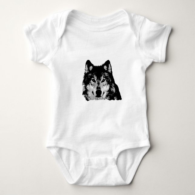 Black & White Wolf Baby Bodysuit (Front)