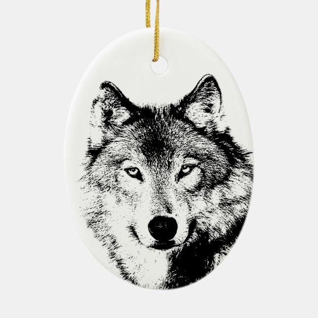 Black & White Wolf Christmas Tree Ornaments (Back)