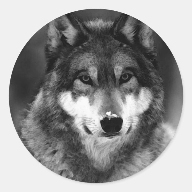 Black & White Wolf Classic Round Sticker (Front)