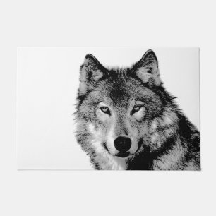 Black & White Wolf Doormat