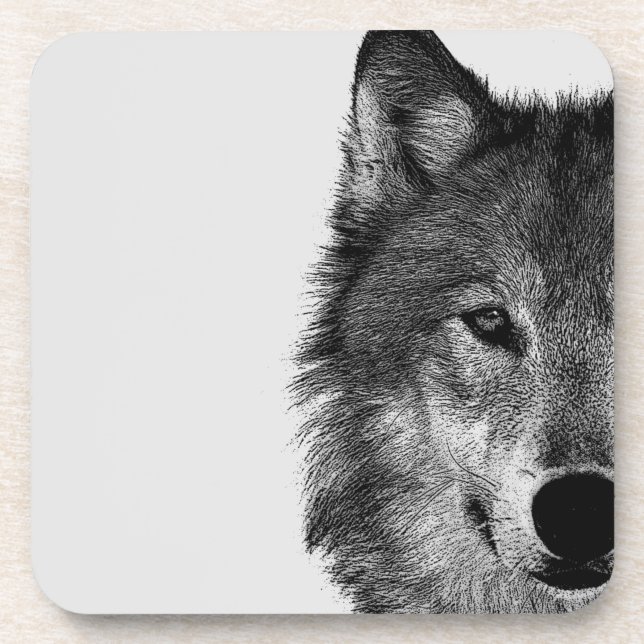 Black & White Wolf Eye Artwork Coaster (Front)