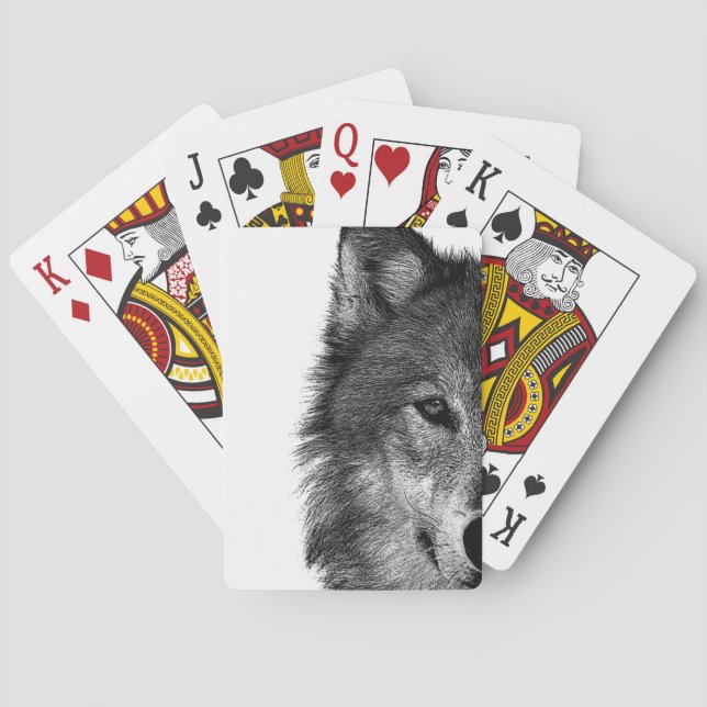 Black & White Wolf Eye Artwork Playing Cards (Back)