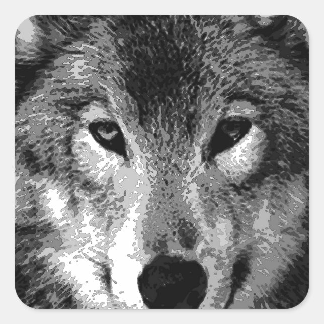 Black & White Wolf Eyes Square Sticker (Front)