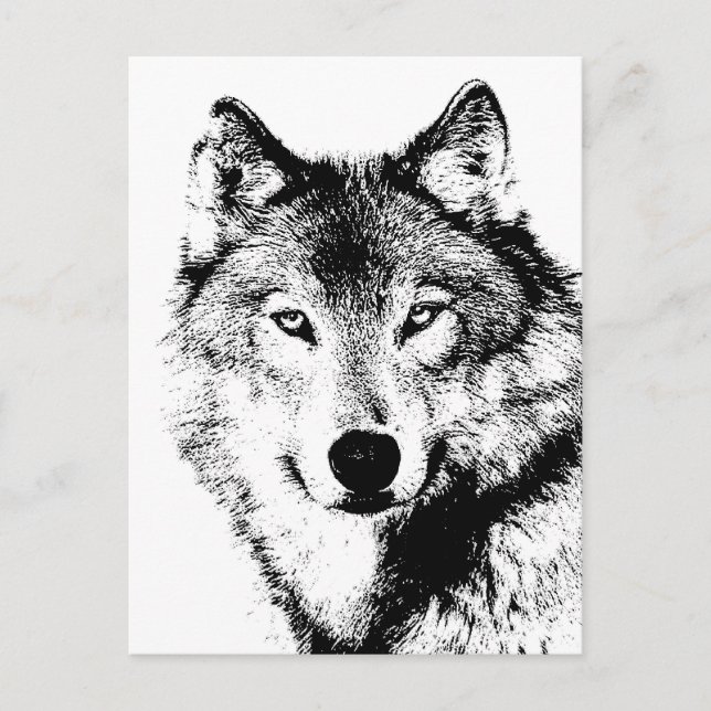 Black & White Wolf Holiday Postcard (Front)