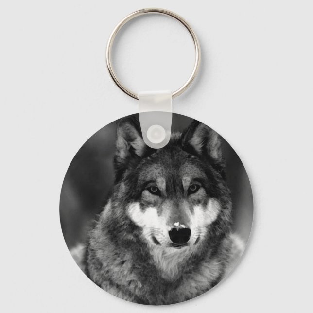 Black & White Wolf Key Ring (Front)