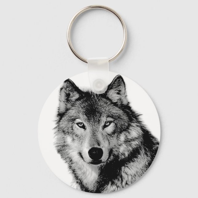 Black & White Wolf Key Ring (Front)