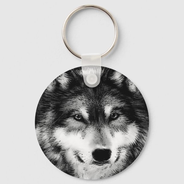 Black & White Wolf Key Ring (Front)