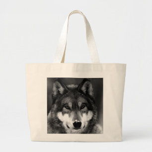 Black & White Wolf Large Tote Bag