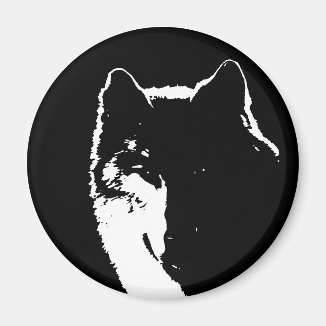 Black & White Wolf Magnet (Front)