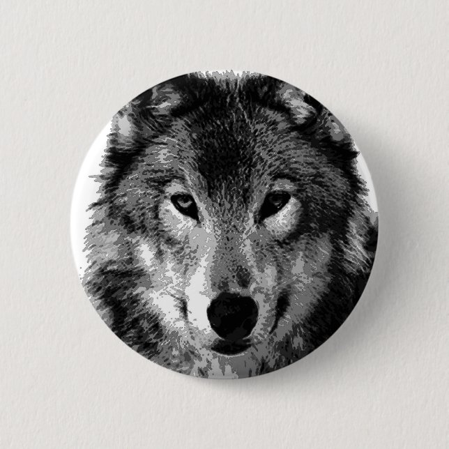 Black & White Wolf Portrait 6 Cm Round Badge (Front)