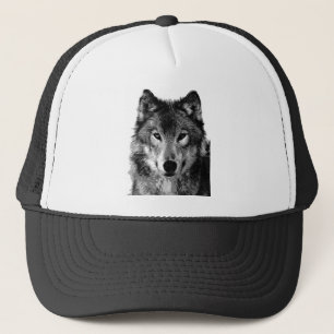 Black & White Wolf Portrait Trucker Hat