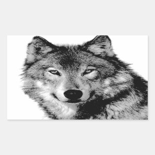 Black & White Wolf Rectangular Sticker