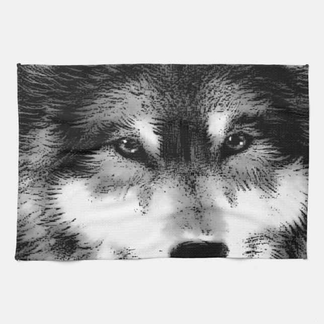Black & White Wolf Tea Towel (Horizontal)