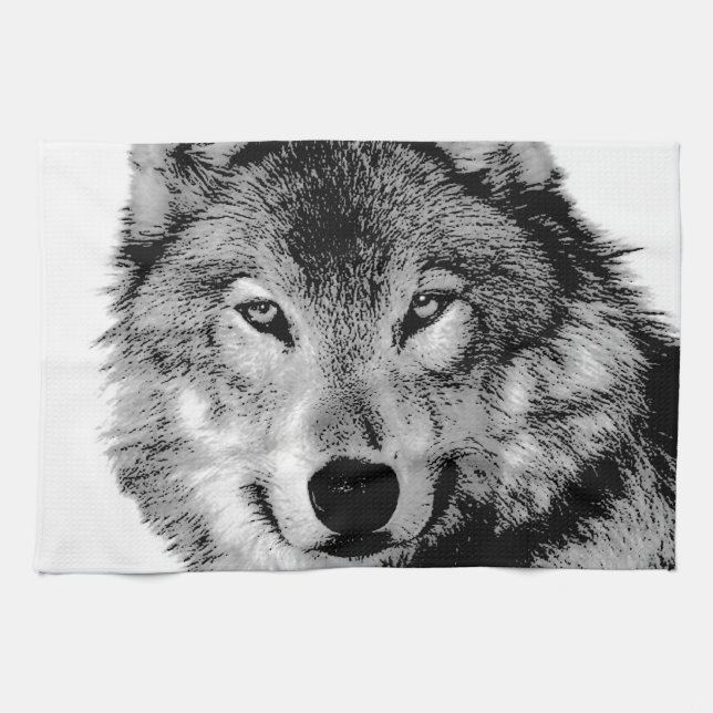 Black & White Wolf Tea Towel (Horizontal)